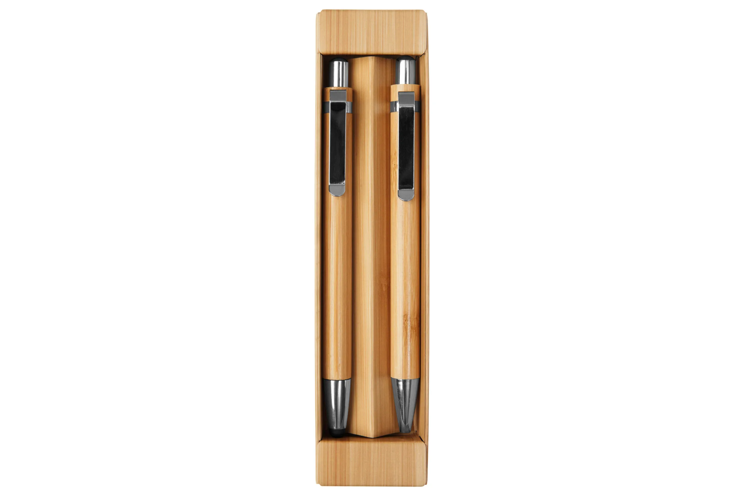 Set De Boligrafo Y Lapiz Mecanico De Bambu Nagano Duo — vista lateral — para regalo empresarial con logo