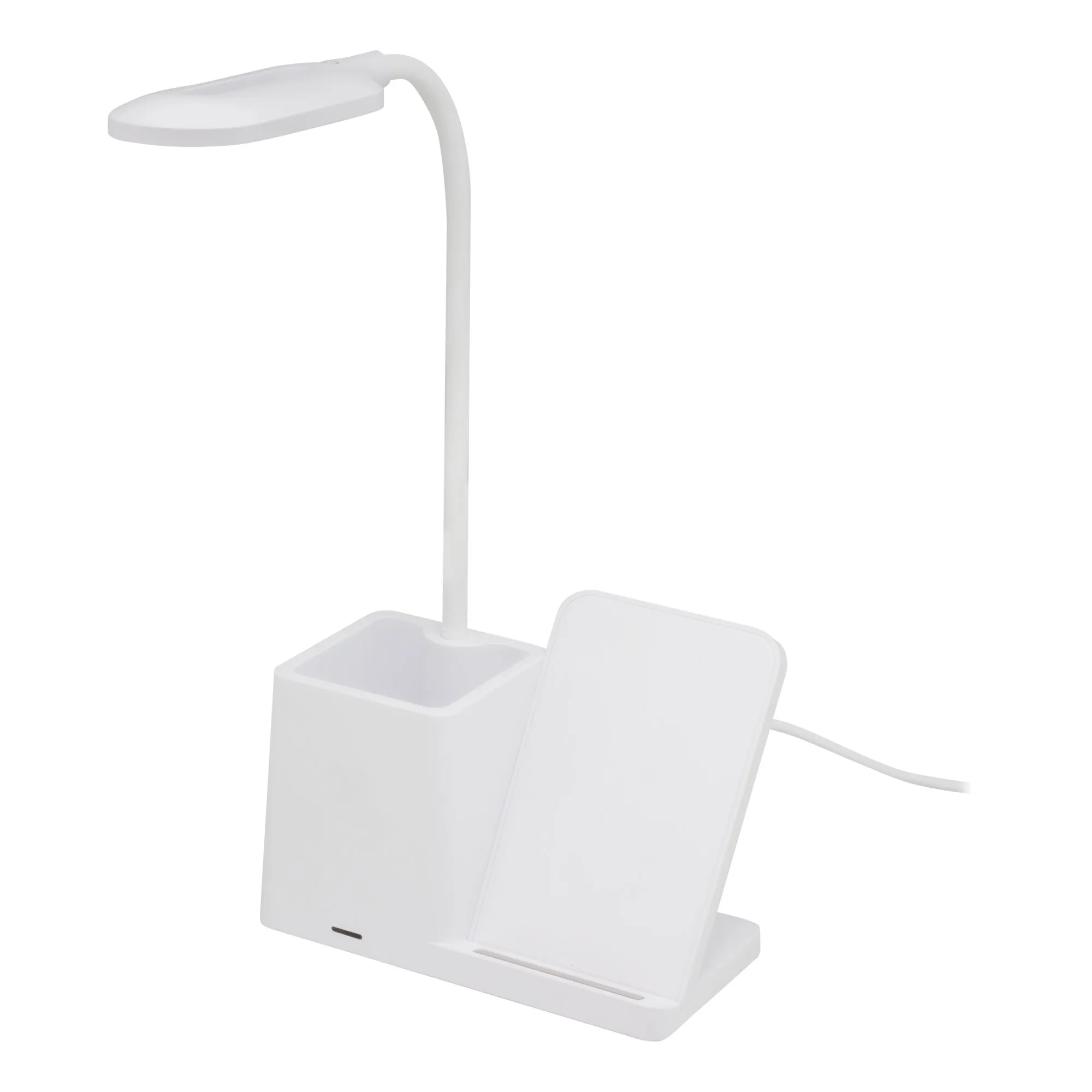 Organizador de escritorio con lámpara MINIOFFICE — vista lateral — para regalo empresarial con logo