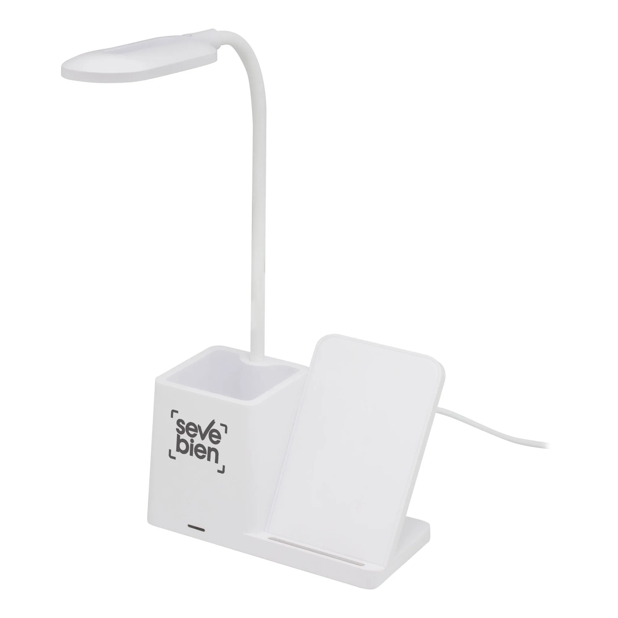 Organizador de escritorio con lámpara MINIOFFICE — Producto de plástico — personalizado con impresión de marca corporativa