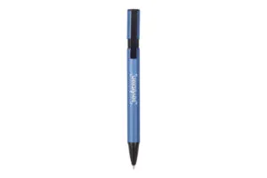 BOLÍGRAFO MULHOUSE TINTA AZUL — de plástico color azul — personalizado con impresión de marca corporativa