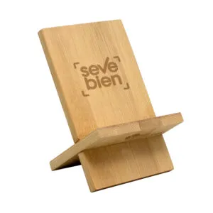 Soporte de escritorio para celular BAMBOFFICE — Producto de plástico — personalizado con impresión de marca corporativa