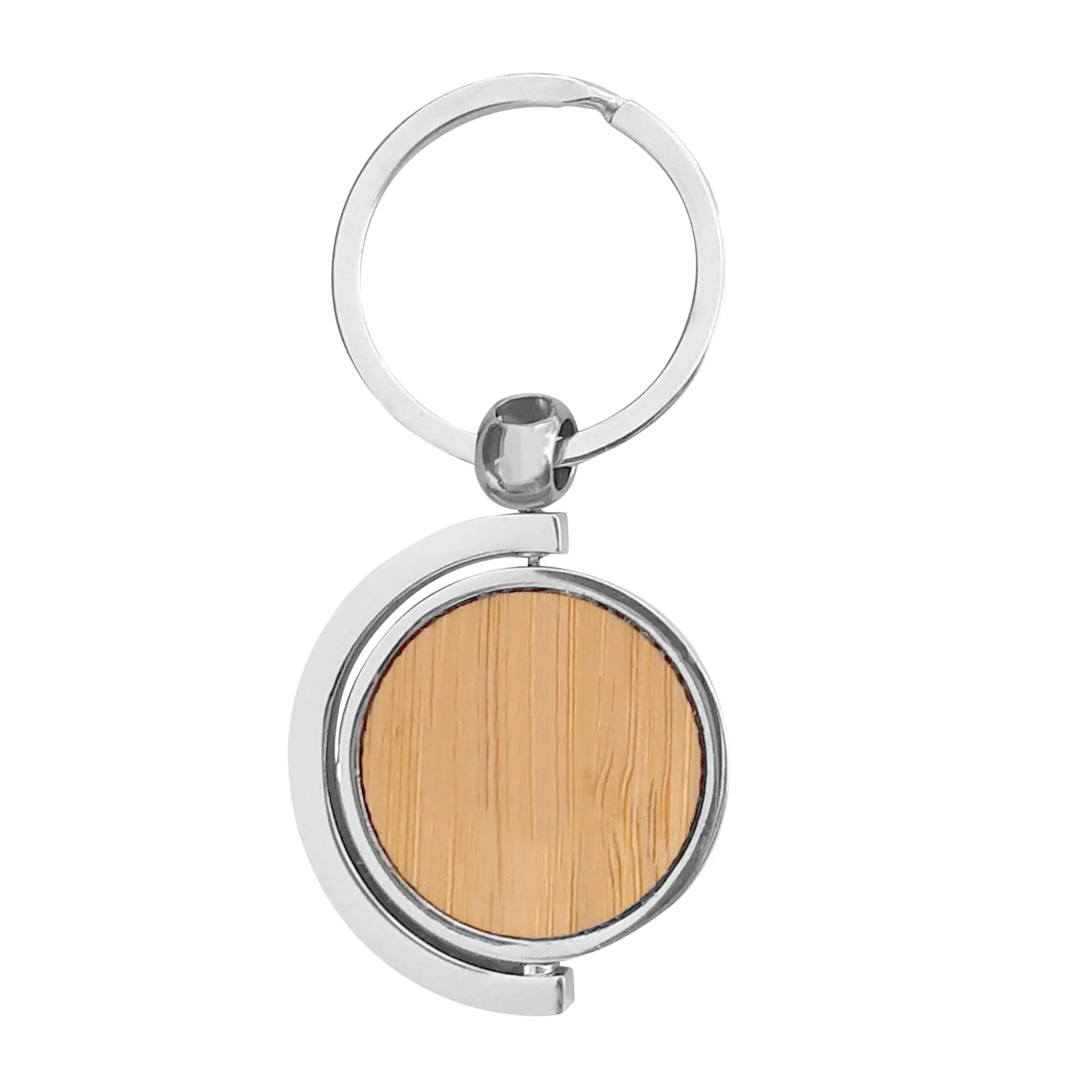Llavero de bambú SPIN — vista lateral — para regalo empresarial con logo