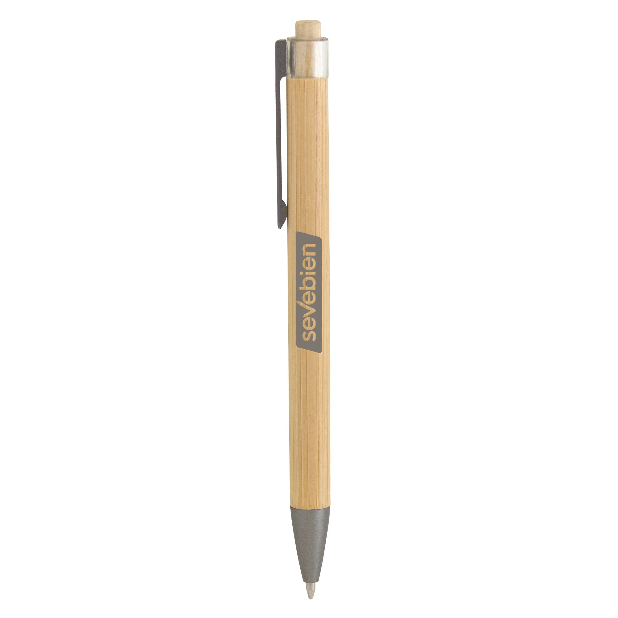 Bolígrafo de bambú BARRY — de madera color de bambú — personalizado con impresión de marca corporativa