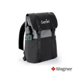 Mochila corporativa negra modelo Beckum con tapa superior, bolsillos laterales y espacio para logo