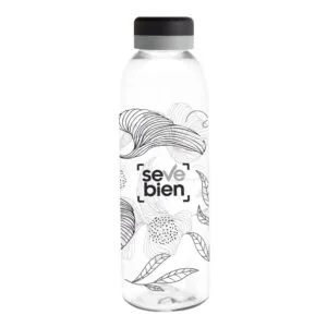 Botella baladina Black — de acero inoxidable color negro — personalizada con impresión de marca corporativa
