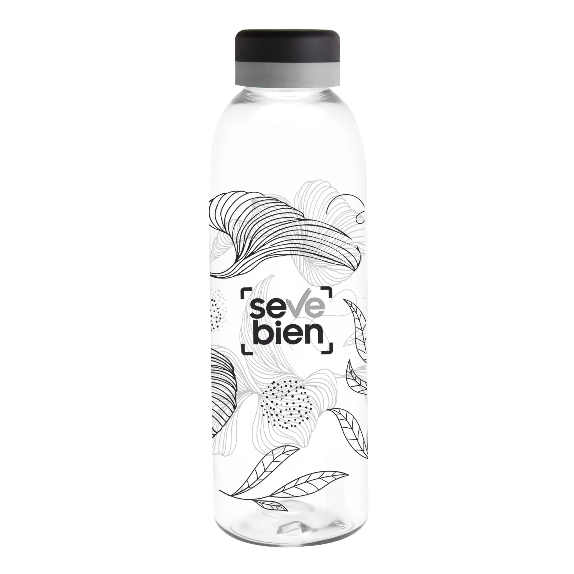Botella baladina Black — de acero inoxidable color negro — personalizada con impresión de marca corporativa