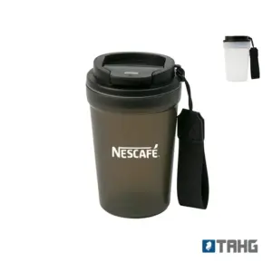 Mug Vulcano de polipropileno con tapa y correa de transporte — personalizado para campaña empresarial