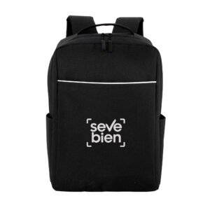 Mochila Metz negra portanotebook 16 pulgadas en poliéster Taslon con ribete reflectante — publicitario personalizado Chile