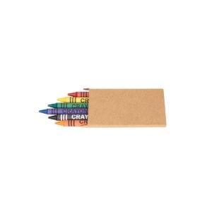 Set de crayones en estuche compacto de material reciclado con etiqueta impresa y caja Kraft