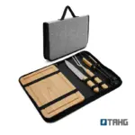 Set de asado con estuche de tela que incluye tabla, cuchillo, tenedor y pinza