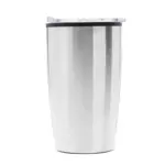 Mug de acero inoxidable con tapa crystal clear y base antideslizante, visto de frente