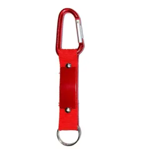 Llavero con cinta tejida, mosquetón de seguridad y placa de metal grabable
