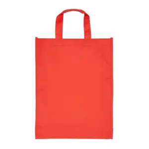 Bolsa de tela no tejida con asas, vista frontal, formato rectangular de pie