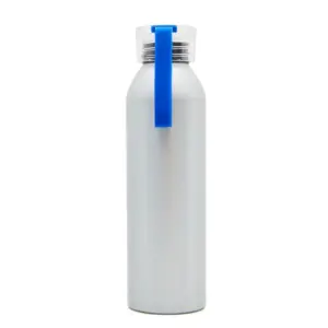 Botella deportiva de aluminio con tapa y banda colgante de silicona