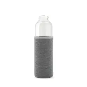 Botella de vidrio borosilicato con funda de neopreno y tapa a rosca con cinta integrada