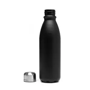 Botella deportiva de aluminio con tapa rosca y cuerpo liso, vista frontal