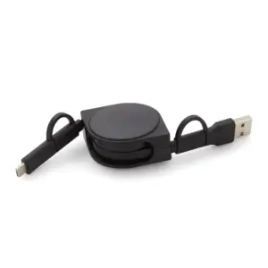 Cable de carga 4 en 1 con cabezal compacto que integra conectores USB-C, Micro USB, Lightning y cargador Apple Watch