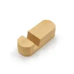 Soporte de escritorio para celular fabricado en bambú de color natural, con base angosta y perfil vertical compacto