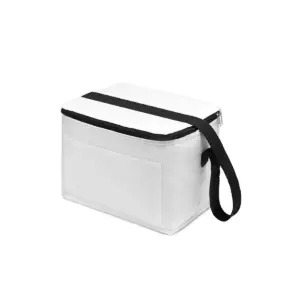 Cooler con tira para hombro y bolsillo frontal, exterior de polyester y estructura compacta cúbica