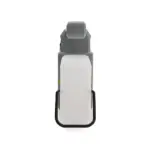 Linterna de mano fabricada en ABS y PP con manija ergonómica y panel de luz lateral, vista en ángulo frontal