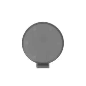 Espejo de bolsillo circular con tapa plegable, visto cerrado desde arriba