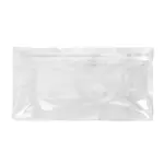 Estuche plano de material transparente con cierre, visto de frente mostrando su interior vacío
