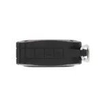 Parlante bluetooth compacto de forma circular fabricado en ABS y silicona con gancho de transporte visible