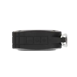 Parlante bluetooth compacto de forma circular fabricado en ABS y silicona con gancho de transporte visible