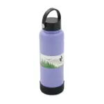 Botella de gran formato con doble pared de acero inoxidable, dos tapas a rosca intercambiables y base de silicona antideslizante