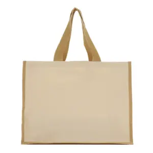 Tote bag fabricada en canvas reciclado y yute laminado con asas de tela