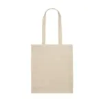 Tote bag de algodón reciclado con fuelle y asas, tejido en color natural, vista frontal