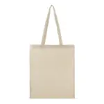 Tote bag de algodón reciclado con asas largas de tela, vista frontal sobre fondo liso
