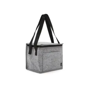 Cooler de fieltro RPET con estructura rectangular y espuma laminada visible en el interior
