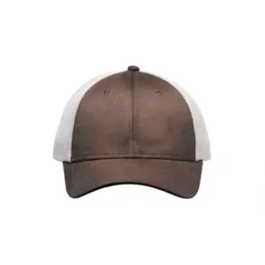Gorra de 6 paneles en algodón símil gamuza y mesh con hebilla metálica y sticker en visera