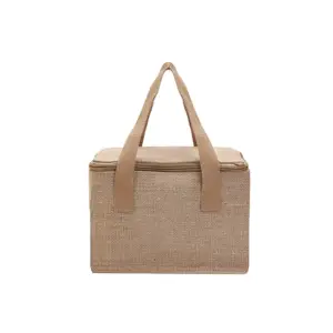 Cooler de fibra de yute con interior de PEVA, forma rectangular con asa superior