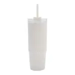 Mug de polipropileno con asa y sorbete integrado, cuerpo cilíndrico alto y tapa con abertura para sorbete