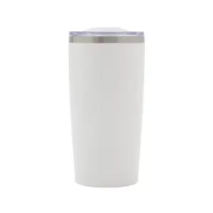Mug con tapa de acero inoxidable, cuerpo liso y tapa con componentes de silicona