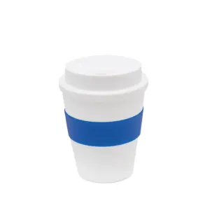 Vaso reutilizable de polipropileno con banda de silicona, forma cilíndrica y base plana