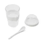 Jarro de plástico transparente con domo superior, grip de silicona y cuchara incluida