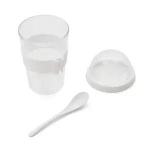 Jarro de plástico transparente con domo superior, grip de silicona y cuchara incluida