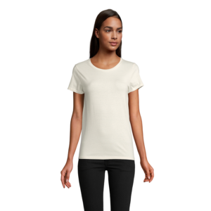 Polera de manga corta para mujer de corte ajustado, confeccionada en jersey de algodón, con cuello redondo y acabado liso