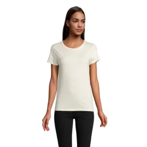 Polera de manga corta para mujer de corte ajustado, confeccionada en jersey de algodón, con cuello redondo y acabado liso
