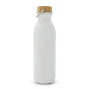 Botella de acero de 600 ml con tapa y manija de agarre, cuerpo cilíndrico liso apto para marcaje con logo