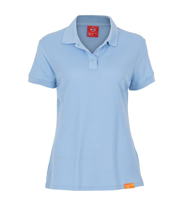 Polera Polo 60% Algodón Manga Corta Mujer color Celeste Claro