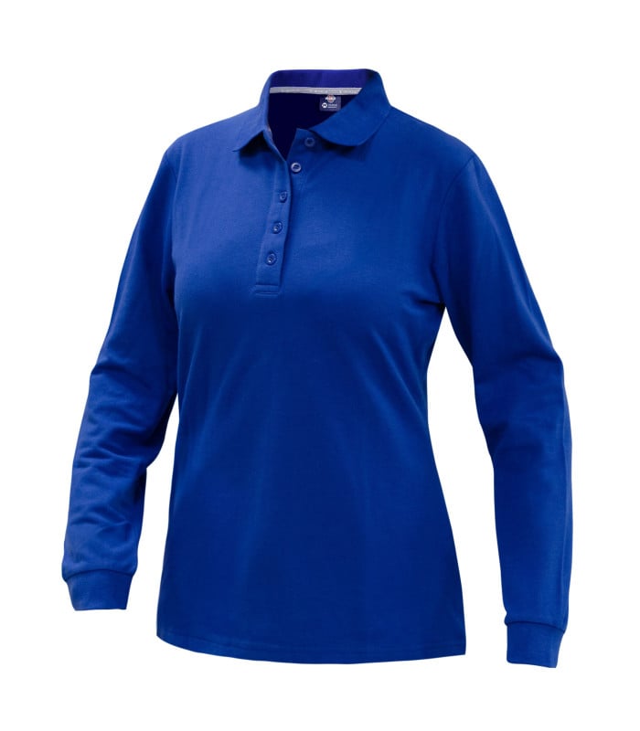 Polera Polo Confort Spandex Manga Larga Mujer color Azulino