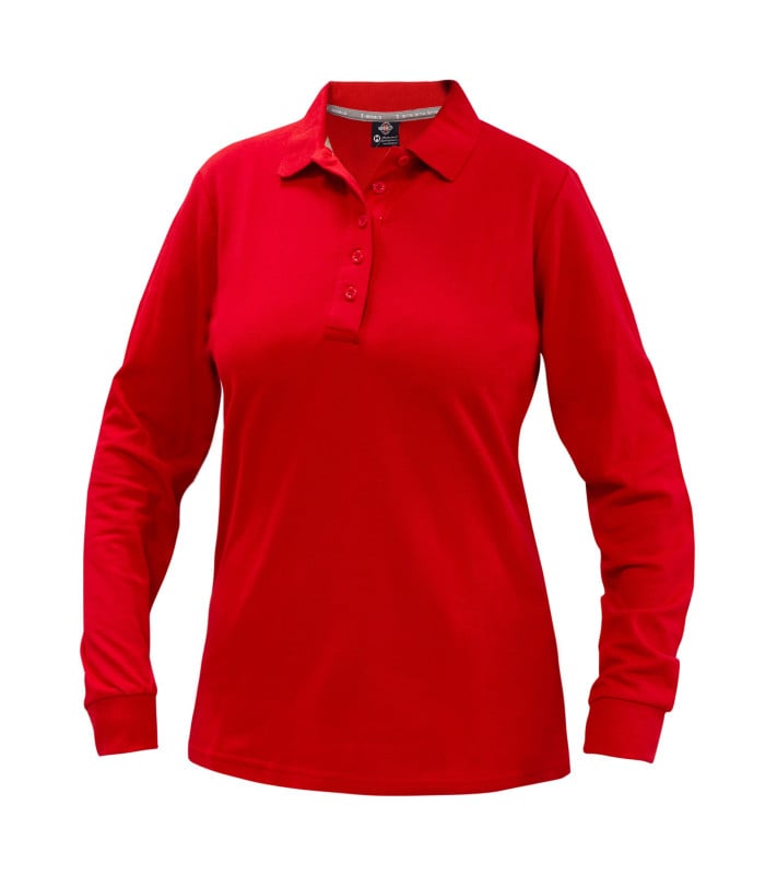 Polera Polo Confort Spandex Manga Larga Mujer color Rojo