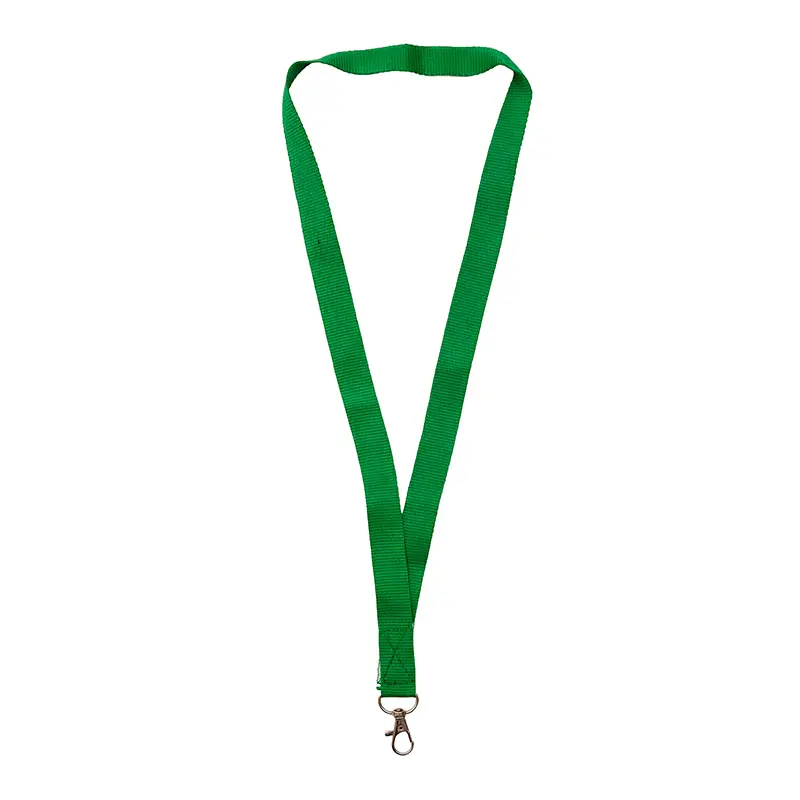 Lanyard verde completo colgado en V con mosquetón metálico en el extremo