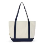 Tote MALIBU — vista frontal en natural con asas largas y base azul marino