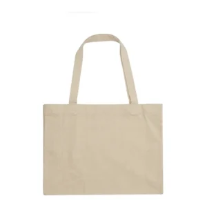 Tote bag de canvas de algodón con asas largas y cuerpo rectangular, vista frontal