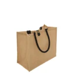 Tote bag de yute reciclado con asas largas, vista frontal